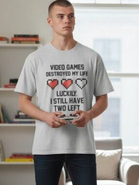 WALNUT & 39th Gray Video Games Novelty Short Sleeved Tee Mens MEDIUM